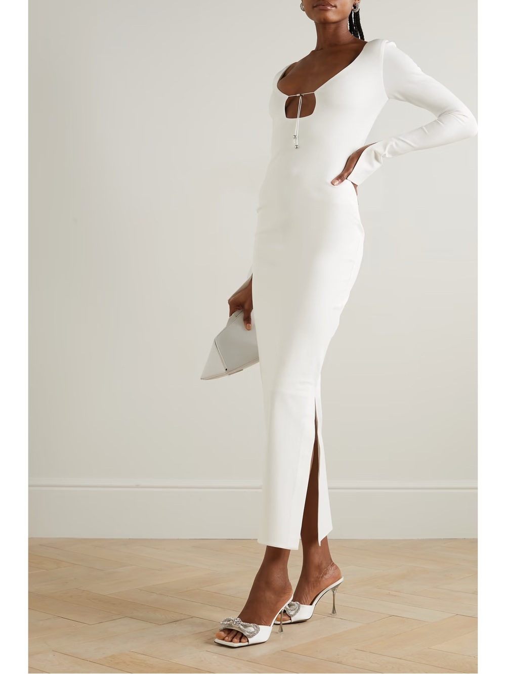 16 Arlington Solaria White Long Sleeve Maxi Dress with Front Keyhole